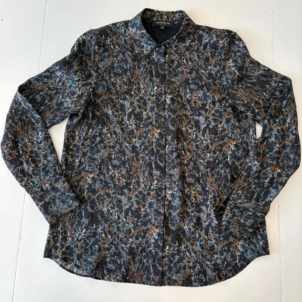 Lafayette 148 New York Silk Multicolor Button Down Shirt XS - Picture 2 of 6